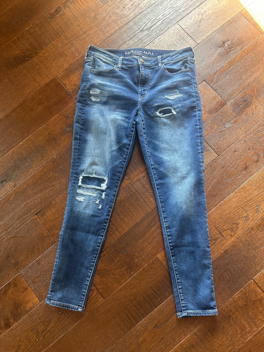 American Eagle Outfitters Women's Distressed Skinny Jeans - Dark Blue Wash